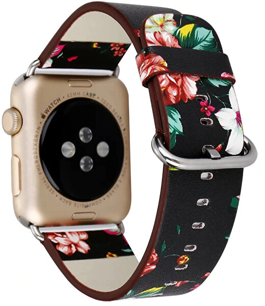 Kožený řemínek pro Apple Watch s motivem květin 38/40/41 mm