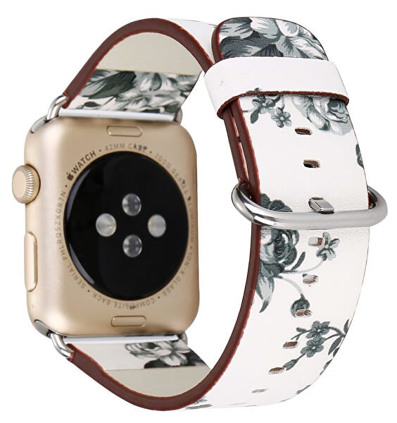 Lederarmband für Apple Watch mit Blumenmotiv - weiß-schwarz 42/44/45/49 mm