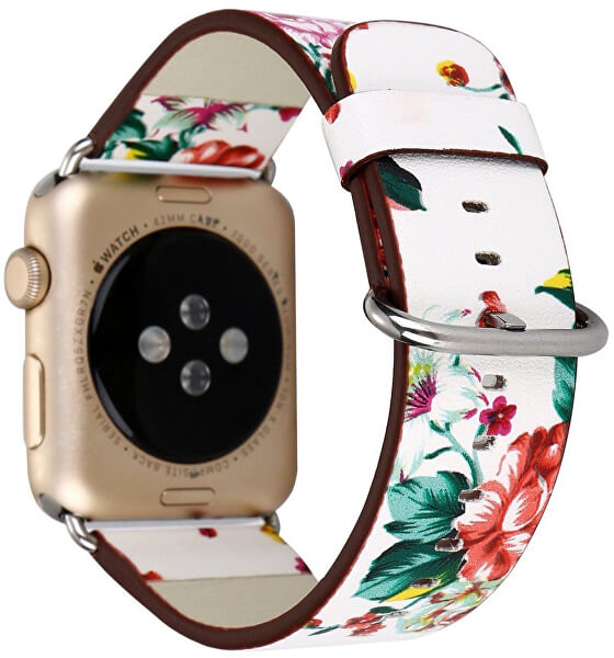 Kožený řemínek pro Apple Watch s motivem květin - Bílý 38/40/41 mm
