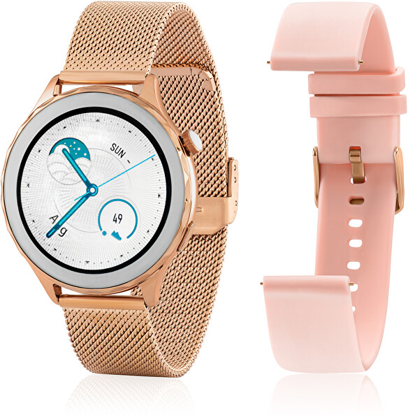 Smartwatch WAK43G - Gold/Pink SET + náhradní řemínek