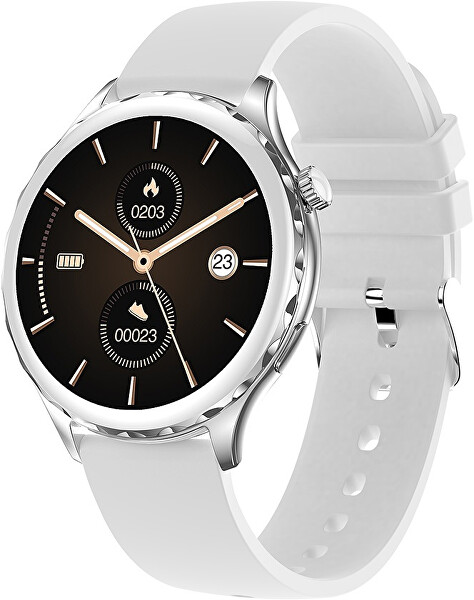 Smartwatch WAK43S - Silver/White SET + náhradní řemínek