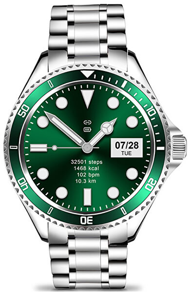 Smartwatch W69SGN - Silver+Green