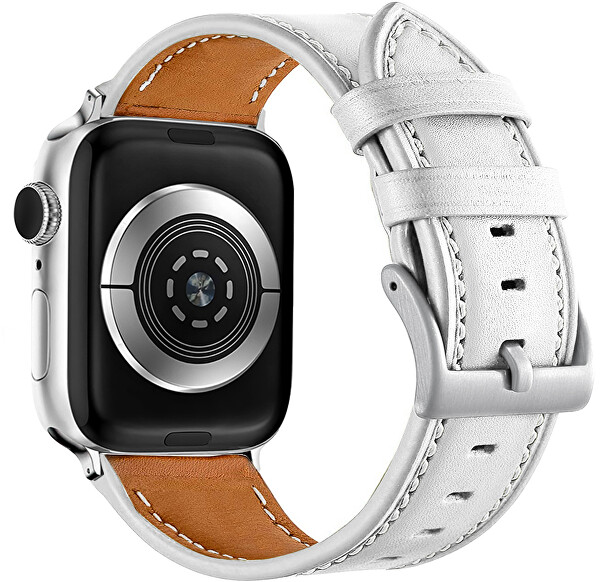 Kožený remienok s bielym prešívaním pre Apple Watch - White 38/40/41 mm