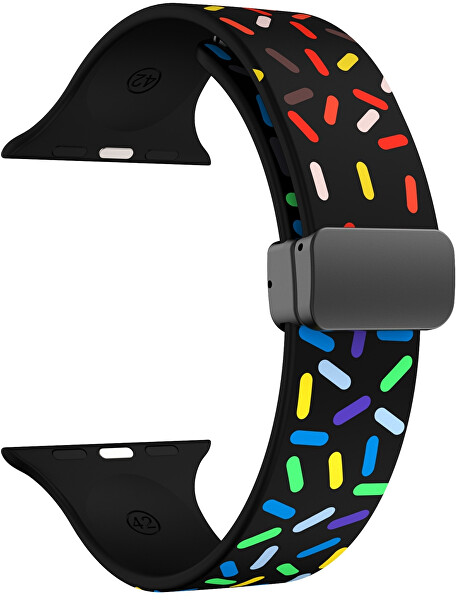Silikonový řemínek s barevným motivem pro Apple Watch 42/44/45/49 mm - Černý