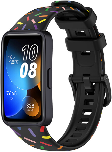 Cinturino in silicone con motivo colorato per Huawei Watch Band 8 - Black