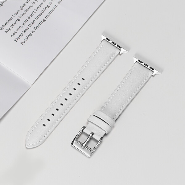 Fehér varratokkal ellátott bőrszíj Apple Watch-hoz  - White 38/40/41 mm