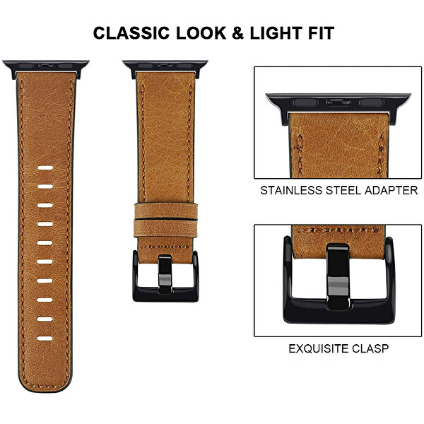 Cinturino in pelle con cuciture per Apple Watch - Brown 42/44/45/49 mm