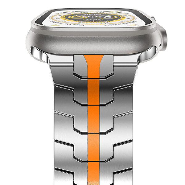 Ocelový tah Iron Man pro Apple Watch 42/44/45/49 mm - Silver/Orange