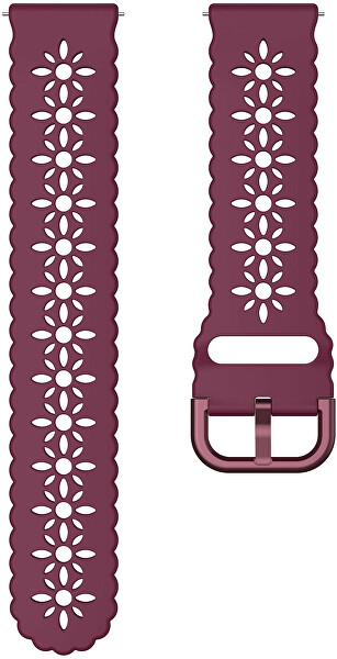Cinturino in silicone con motivo floreale 20 mm - Wine Red