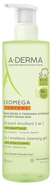 Zvláčňující mycí gel 2 v 1 pro suchou pokožku se sklonem k atopickému ekzému Exomega Control (Emollient Cleansing Gel) 500 ml