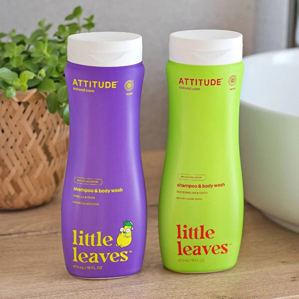 Detské telové mydlo a šampón Little Leaves Vanilka a hruška 473 ml