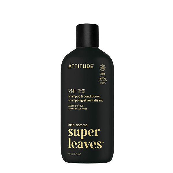 Pánský šampon a kondicionér pro objem 2v1 Super Leaves Amber & Citrus (Shampoo & Conditioner) 415 ml