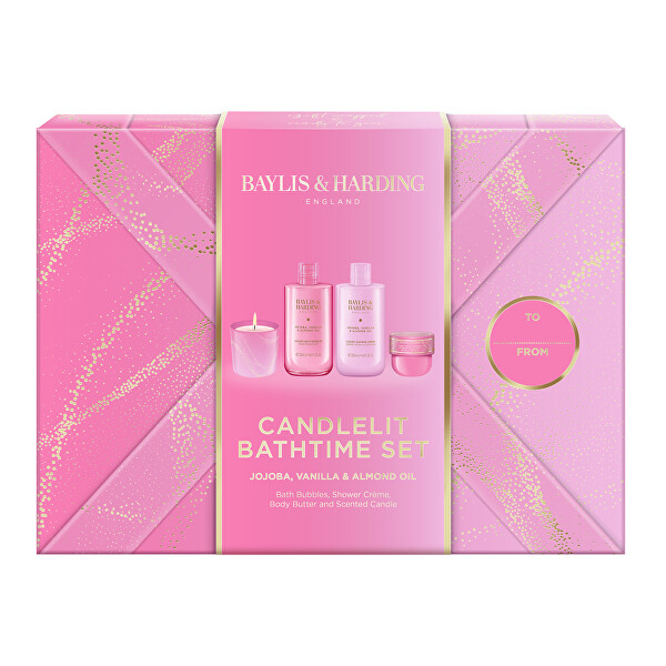 Dárková sada péče o tělo se svíčkou Jojoba, Vanilla & Almond Oil 4 ks