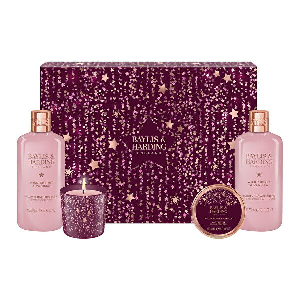 Dárková sada péče o tělo se svíčkou Wild Cherry & Vanilla 4 ks