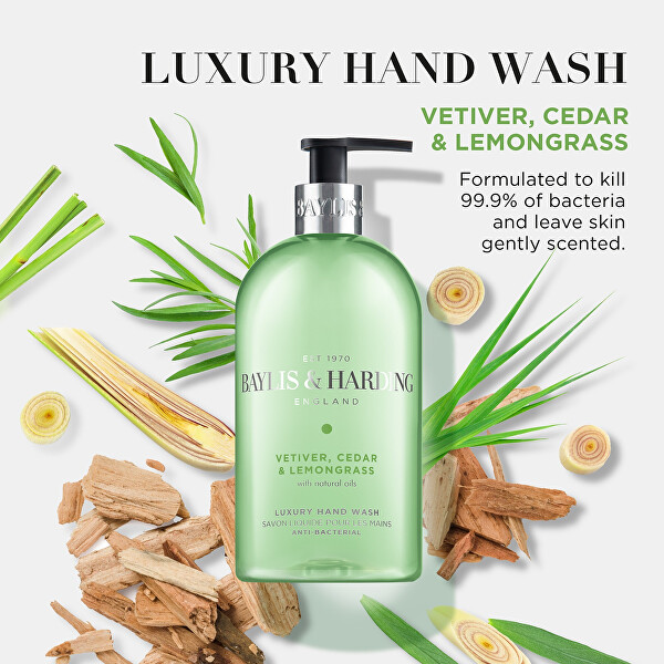 Antibakteriální tekuté mýdlo na ruce Vetiver, Cedr & Lemongrass 500 ml
