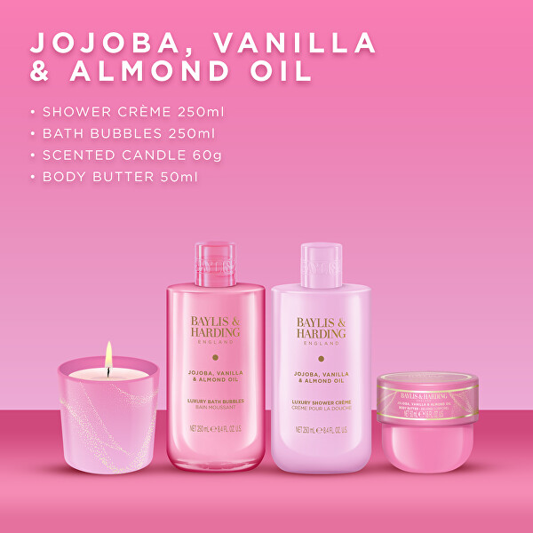 Dárková sada péče o tělo se svíčkou Jojoba, Vanilla & Almond Oil 4 ks