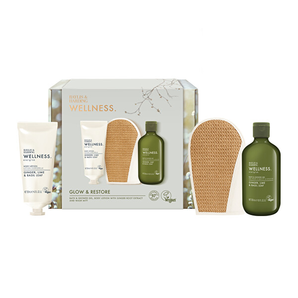 Dárková sada péče o tělo s rukavicí Ginger, Lime & Basil 3 ks