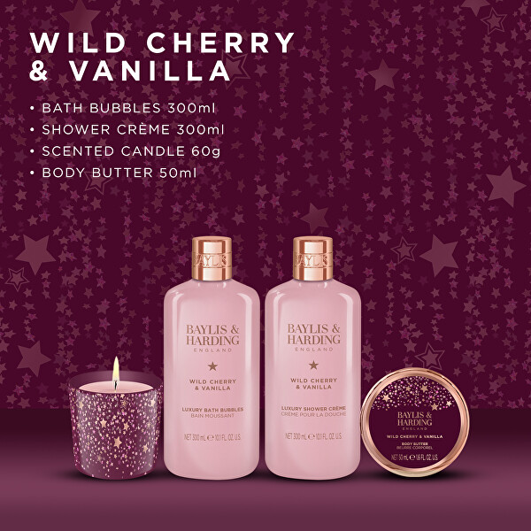 Dárková sada péče o tělo se svíčkou Wild Cherry & Vanilla 4 ks