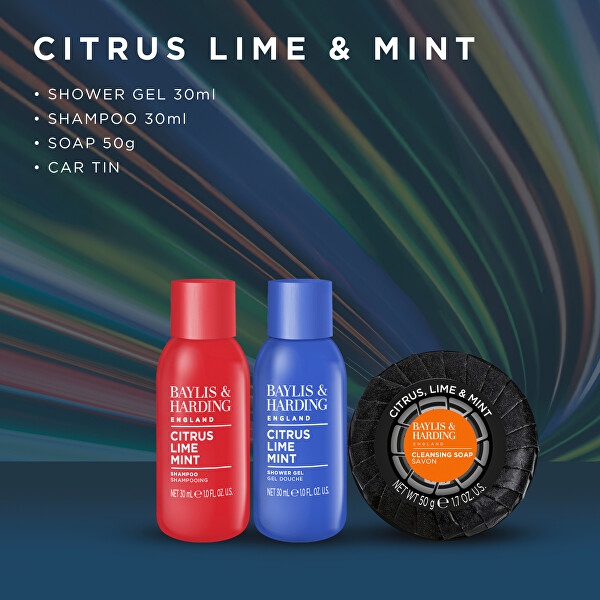 Dárková sada v plechovce ve tvaru auta Citrus, Lime & Mint 3 ks