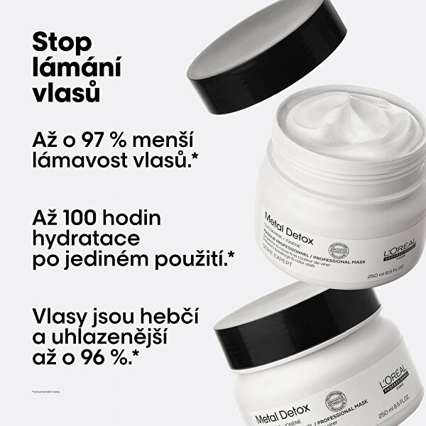 Maska pro barvené a poškozené vlasy, pro lesk vlasů, déletrvající barvu, bohatá textura Serie Expert Metal Detox (Professional Mask)