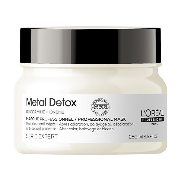 Maska pro barvené a poškozené vlasy, pro lesk vlasů, déletrvající barvu, bohatá textura Serie Expert Metal Detox (Professional Mask)
