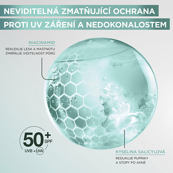 Denní fluid proti nedokonalostem pleti SPF 50+ PureActive Salicylic (Daily UV Invisible + Matte) 40 ml