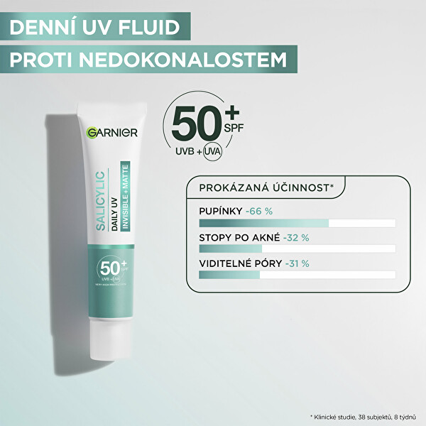 Denní fluid proti nedokonalostem pleti SPF 50+ PureActive Salicylic (Daily UV Invisible + Matte) 40 ml