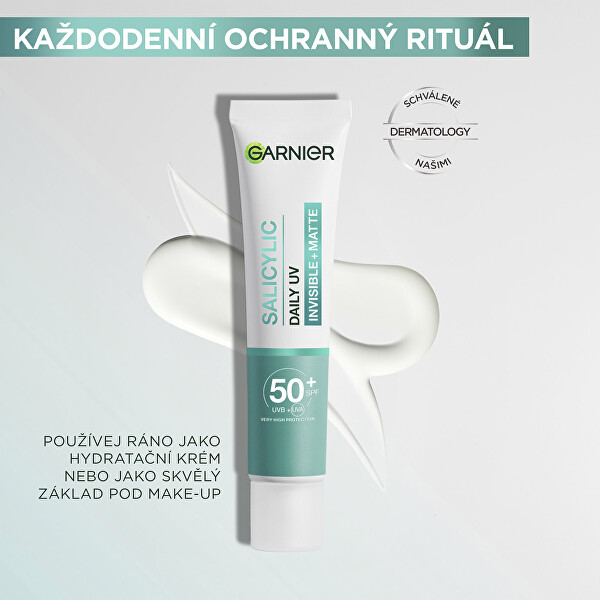 Denní fluid proti nedokonalostem pleti SPF 50+ PureActive Salicylic (Daily UV Invisible + Matte) 40 ml