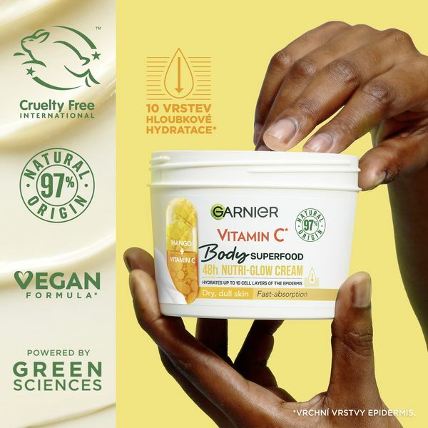 Rozjasňujúci telový krém pre suchú pokožku Body Superfood Mango + Vitamin C (Glow Cream) 380 ml