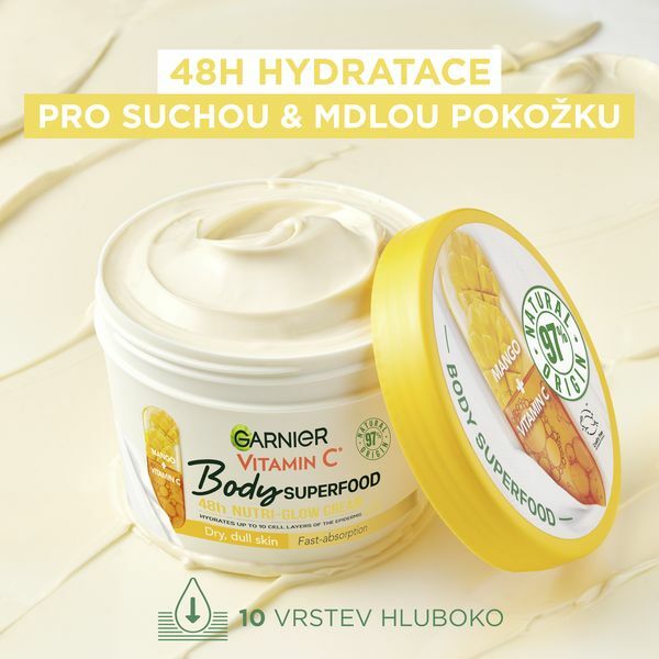 Aufhellende Körpercreme für trockene Haut Body Superfood Mango + Vitamin C (Glow Cream) 380 ml