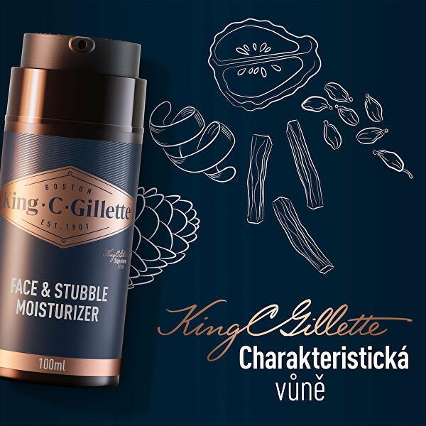 Hydratační krém na obličej a strniště King C. (Face & Stubble Moisturizer) 100 ml