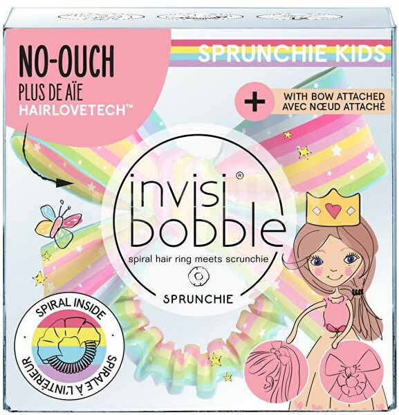 Elastic de păr pentru copii cu panglică Kids Slim Sprunchie Let‘s Chase Rainbows