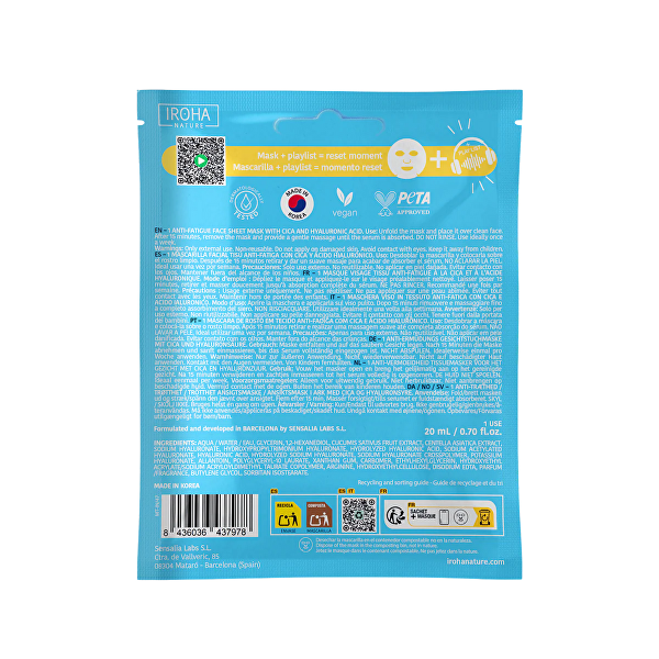 Plátýnková maska Jet Lag Recovery Anti-fatigue Mask 20 ml