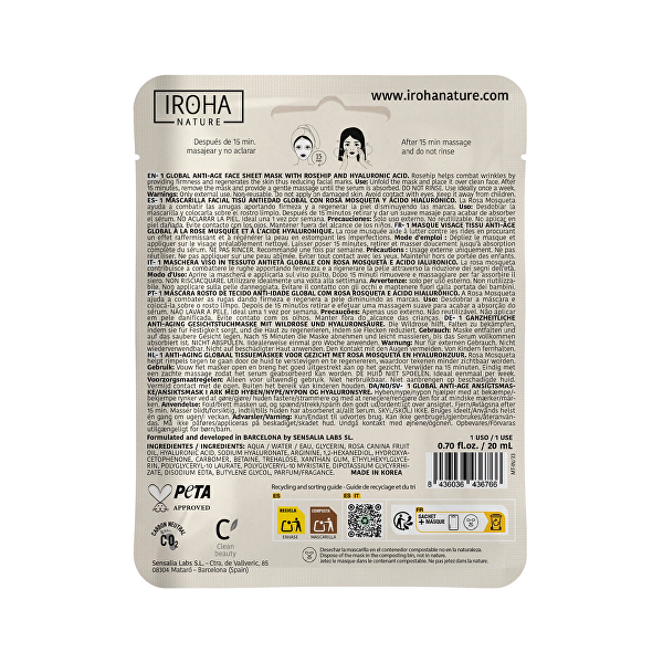 Omlazující maska Anti-Age Rosehip Face Sheet Mask 20 ml
