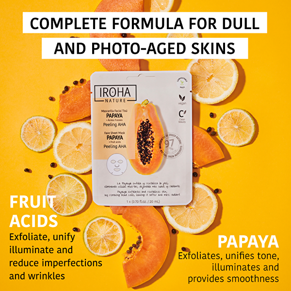 Peelingová maska Papaya Peeling AHA Face Sheet Mask 20 ml