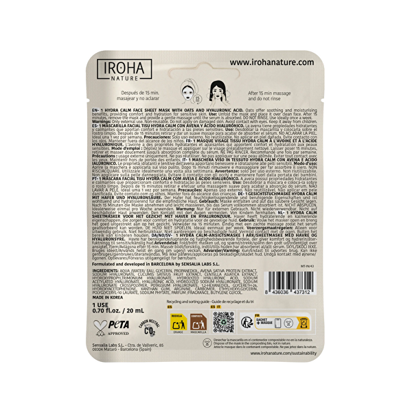Zklidňující maska Oats Hydra Calm Face Sheet Mask 20 ml