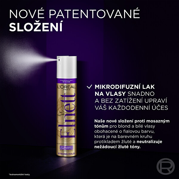 Mikrodifuzní lak na vlasy pro blond a bílé vlasy Elnett (Anti-Brassiness Color-Correcting Purple Micro-Diffusion Hairspray) 300 ml