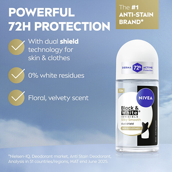 Kuličkový antiperspirant bez alkoholu Invisible Black & White Silky Smooth 50 ml