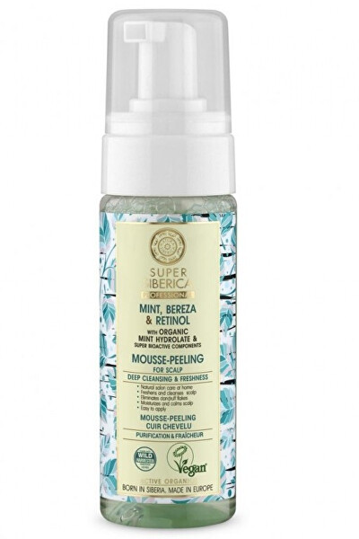 Peelingová pěna pro pokožku hlavy Super Siberica Máta, bříza a retinol (Mousse-Peeling for Scalp) 170 ml