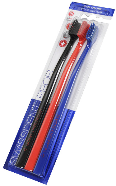 Zubní kartáček Colours Soft-Medium 2 + 1 ZDARMA (černá + červená + modrá)