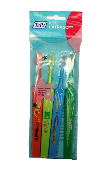Extra jemný dětský zubní kartáček Kids ZOO (Extra Soft) 4 ks