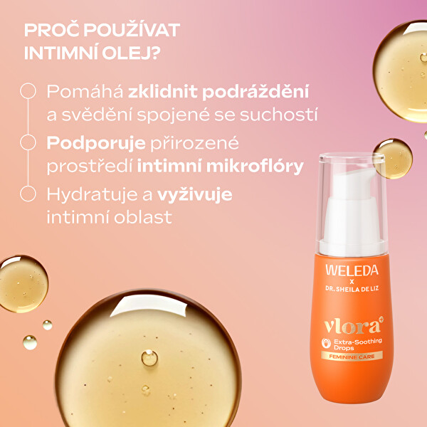 Zklidňující olejová péče pro intimní oblast Vlora+ Extra Soothing Drops 30 ml