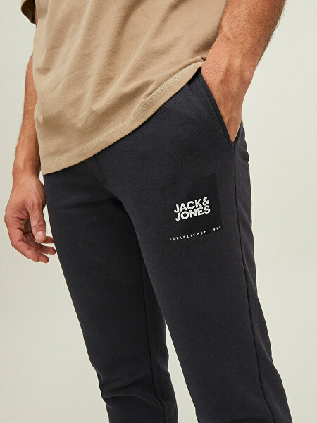 Pantaloni felpati da uomo JPSTGORDON Comfort Fit 12213281Black BLACK/WHITE PRINT