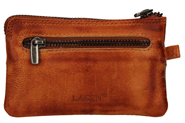 Mini portafoglio con portachiavi in pelle da donna 717-MZ/D Brown