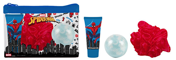 Spiderman - toaletní taška + sprchový gel 35 ml + bomba do koupele + mycí houba
