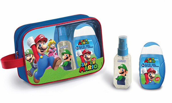 Super Mario - tělový sprej 90 ml + pěna do koupele a šampon 2v1 110 ml + toaletní taška
