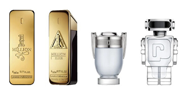 Kolekce miniatur Rabanne pro muže - One Million - EDT 5 ml + One Million Elixir Intense - parfém 5 ml + Invictus - EDT 5 ml + Phantom - EDT 5 ml
