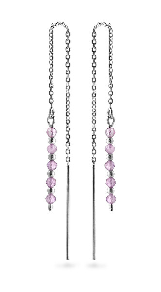 Stříbrné řetízkové náušnice s ametystem AJKNS004