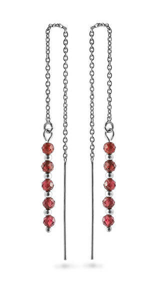 Stříbrné řetízkové náušnice s granátem AJKNS005
