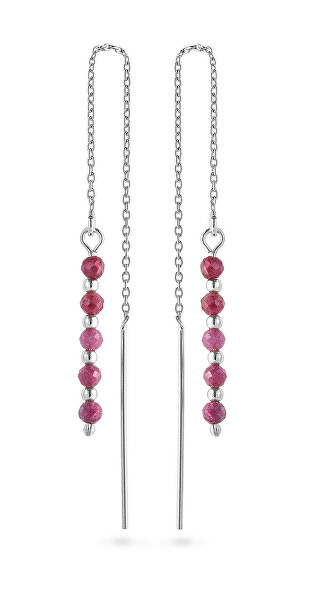 Stříbrné řetízkové náušnice s rubínem AJKNS007